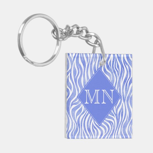 Denim Blue Waterverf Zebra Print | Monogram Sleutelhanger (Voorkant Links)