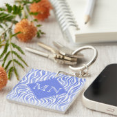 Denim Blue Waterverf Zebra Print | Monogram Sleutelhanger (Voorkant Rechts)