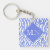 Denim Blue Waterverf Zebra Print | Monogram Sleutelhanger (Voorkant)