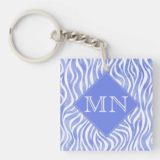 Denim Blue Waterverf Zebra Print | Monogram Sleutelhanger (Voorkant)