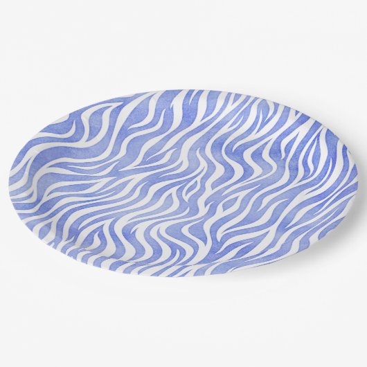 Denim Blue Waterverf Zebra Print Papieren Bordje (Gekanteld)