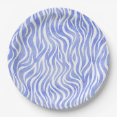 Denim Blue Waterverf Zebra Print Papieren Bordje (Voorkant)