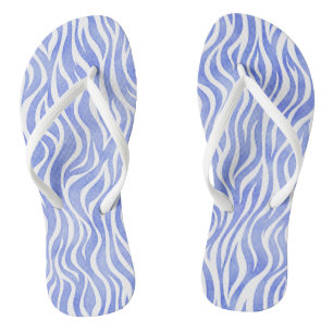 Denim Blue Waterverf Zebra Print Teenslippers
