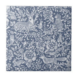 Denim Blue Woodland Animal Forest Deer Rabbit Tegeltje