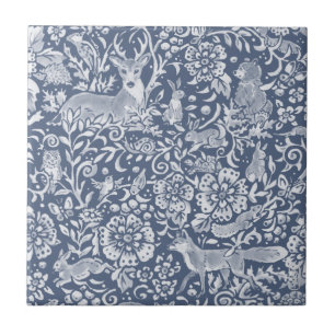 Denim Blue Woodland Animal Forest Deer Rabbit Tegeltje