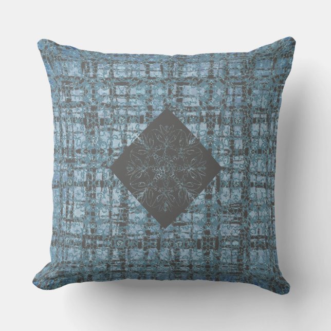 Denim Blue X's en O's Pattern Grey Check Buitenkussen (Voorkant)