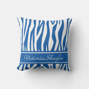 Denim Blue Zebra Print met aangepaste tekst Kussen