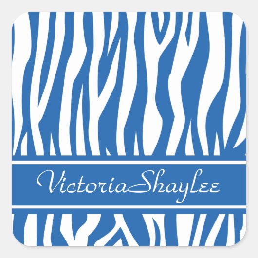 Denim Blue Zebra Print met aangepaste tekst Vierkante Sticker (Voorkant)