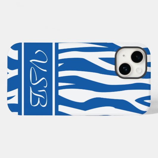 Denim Blue Zebra Print met monogram Case-Mate iPhone Case (Achterkant (horizontaal))