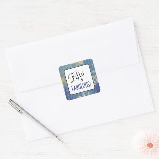 Denim Blues  Fifty & FABULOUS! Birthday Vierkante Sticker (Envelop)