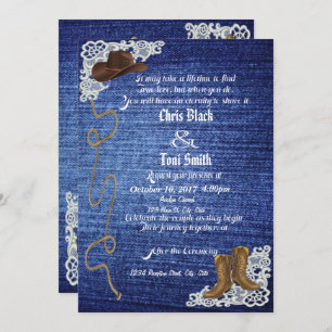 Denim, Boots en Lace Wedding Invite Kaart