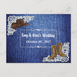 Denim Boots & Lace Wedding RSVP Uitnodiging Briefkaart