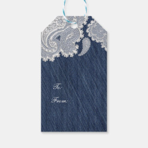 Denim Broek En Witte Kant Elegante Bruids Huwelijk Cadeaulabel