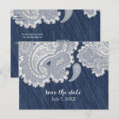 Denim broek en witte kant Elegante bruiloft Aankondigingskaart (Voorkant / Achterkant)