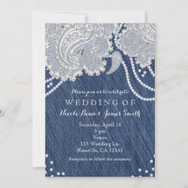 Denim Broek Parels & Witte Paisley Kant Trouwjurk Kaart