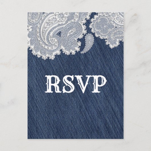 Denim Broek & Witte Kant Elegante Trouw RSVP Uitnodiging Briefkaart (Voorkant)