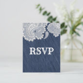 Denim Broek & Witte Kant Elegante Trouw RSVP Uitnodiging Briefkaart (Staand voorkant)