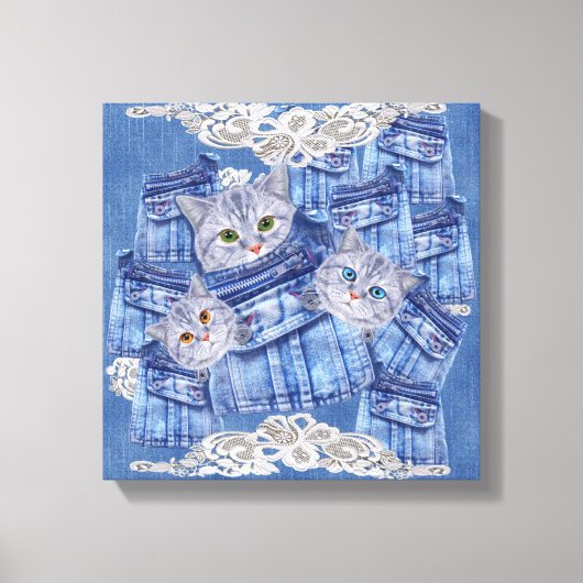 Denim-broekjans, Kittens en Lace Canvas Afdruk (Voorkant)
