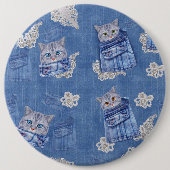 Denim-broekjans, Kittens en Lace Ronde Button 6,0 Cm (Voorkant)