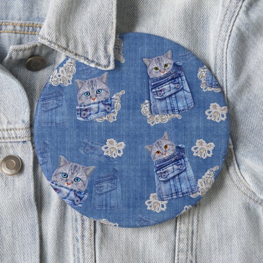 Denim-broekjans, Kittens en Lace Ronde Button 6,0 Cm (In situ)