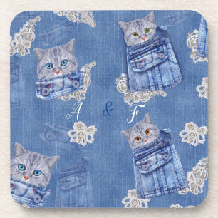 Denim broekzakken, Kittens en Kant Bier Onderzetter
