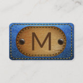 Denim Brown gestikt leer | Monogram Visitekaartje (Voorkant)