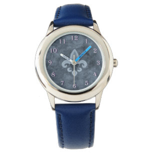 Denim Butterfleur   Blue Fleur de Lis Butterfly Horloge