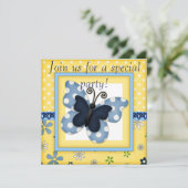 Denim Butterfly Birthday Uitnodigingen (Staand voorkant)