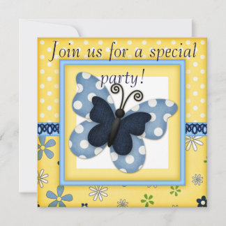 Denim Butterfly Birthday Uitnodigingen