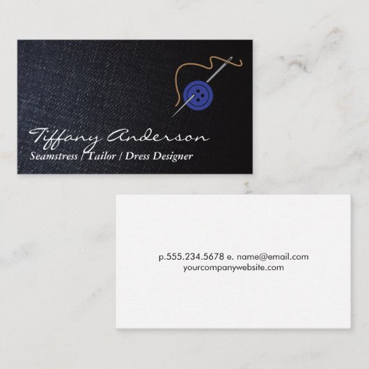 Denim | Button Naald en Draad Visitekaartje (Voorkant / Achterkant)