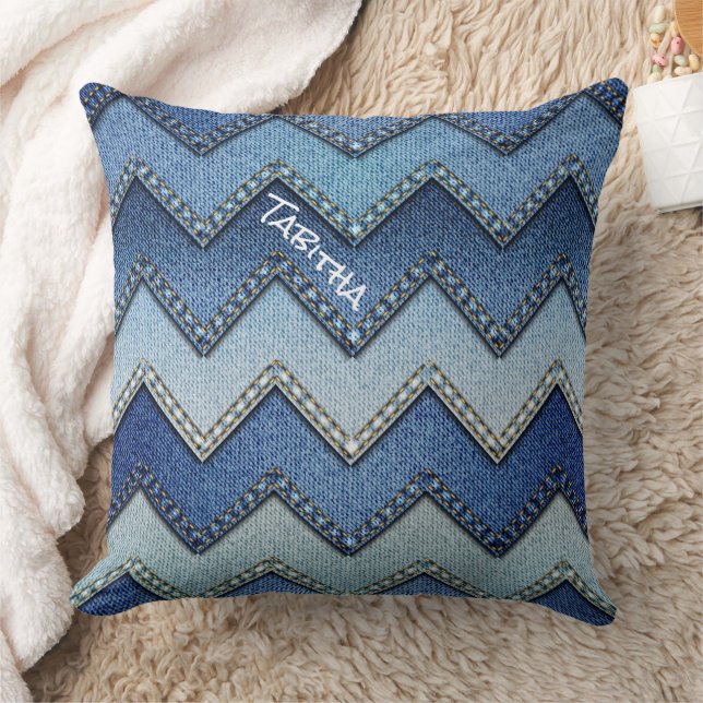 Denim Chevron Sierkussen (Deken)