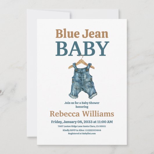 Denim Clothesline Boy Blue Jean Baby shower Kaart (Voorkant)