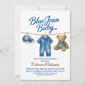 Denim Clothesline Boy Blue Jean Baby shower Kaart (Voorkant)