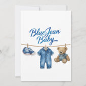 Denim Clothesline Boy Blue Jean Baby shower Kaart (Achterkant)
