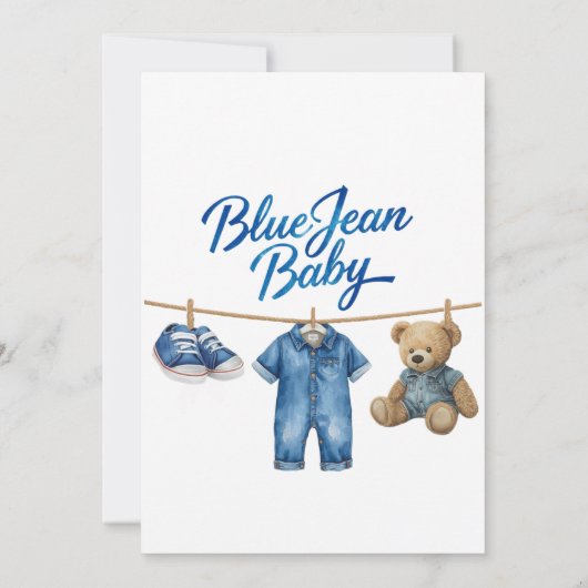 Denim Clothesline Boy Blue Jean Baby shower Kaart (Achterkant)