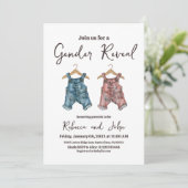 Denim Clothesline Gender Reveal Party Kaart (Staand voorkant)