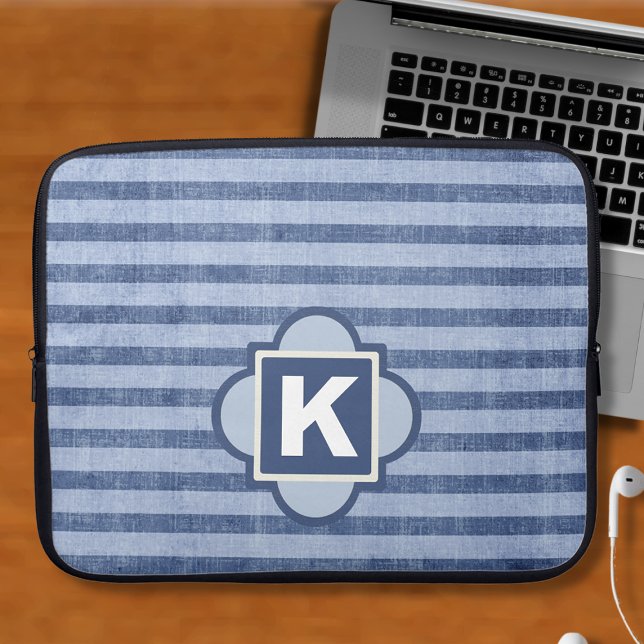 Denim Color Blue Stripe Monogram laptophoes Laptop Sleeve (Creator heeft geüpload)