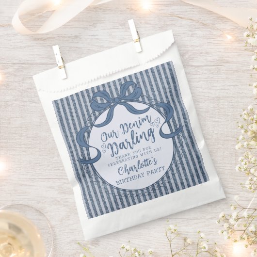 Denim Coquette Bow Blue Jean Baby Birthday Bedankzakje (Geknipt)