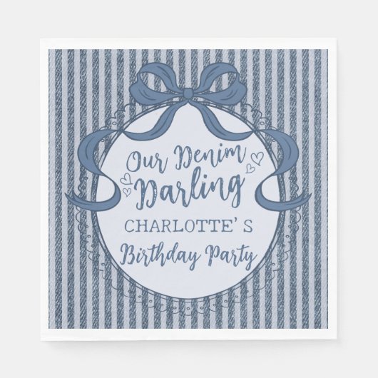 Denim Coquette Bow Blue Jean Baby Birthday Servet (Voorkant)