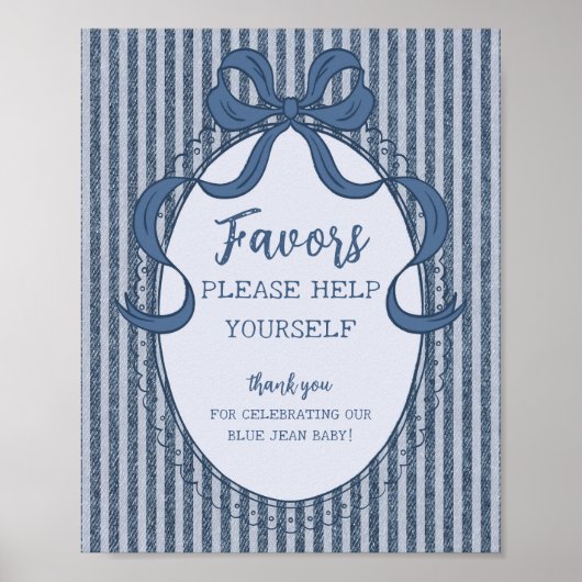 Denim Coquette Bow Blue Jean Baby Favors Sign Poster (Voorkant)