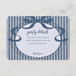 Denim Coquette Bow Blue Jean Baby Party Details Informatiekaartje