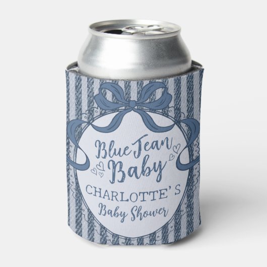 Denim Coquette Bow Blue Jean Baby Shower Favor Blikjeskoeler (Blikje Voorkant)