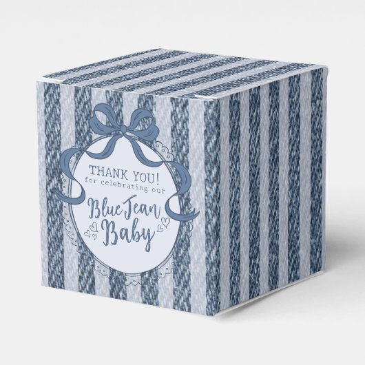 Denim Coquette Bow Blue Jean Baby Shower Favor Box Bedankdoosjes (Voorkant Zijde)