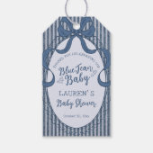 Denim Coquette Bow Blue Jean Baby Shower Favors Cadeaulabel (Voorkant)