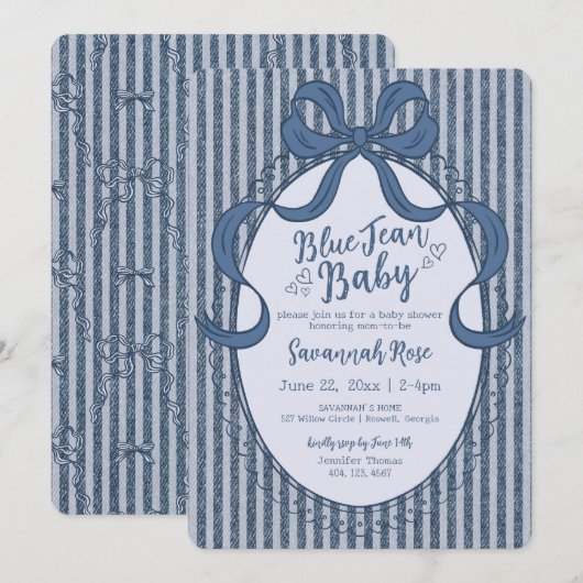 Denim Coquette Bow Blue Jean Baby Shower Kaart (Voorkant / Achterkant)