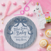 Denim Coquette Bow Blue Jean Baby Shower Papieren Bordje (Feest)