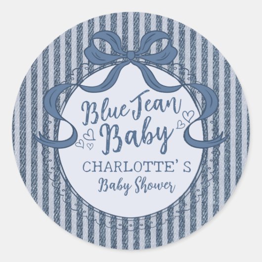 Denim Coquette Bow Blue Jean Baby Shower Ronde Sticker (Voorkant)