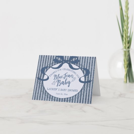Denim Coquette Bow Blue Jean Baby Thank You Card  Bedankkaart (Voorkant)