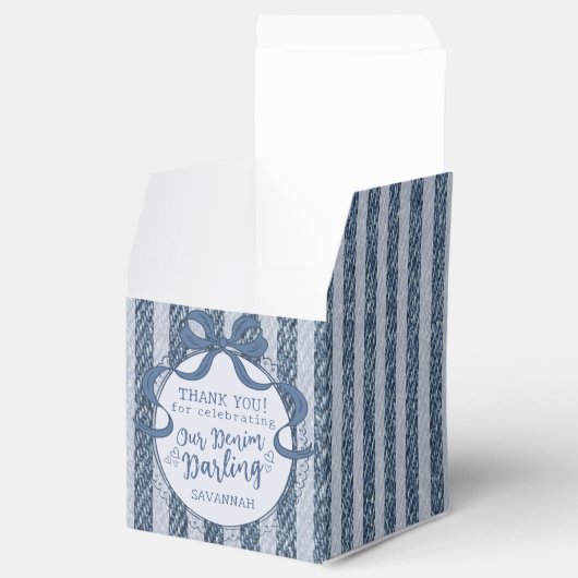 Denim Coquette Bow Blue Jean Birthday Favor Box Bedankdoosjes (Geopend)