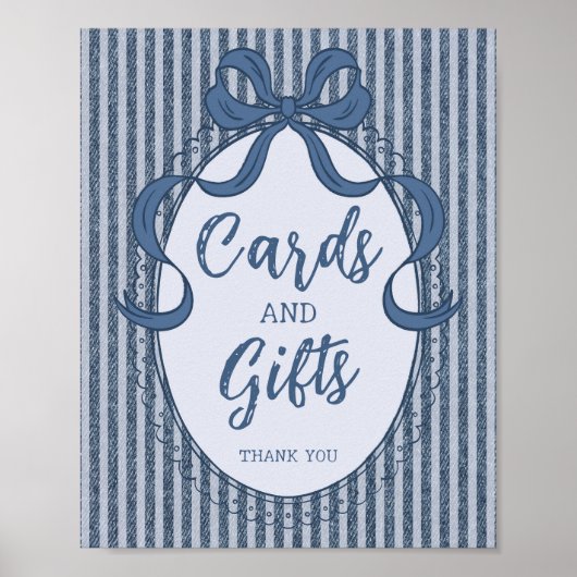 Denim Coquette Bow Blue Jean Cards and Gifts Sign Poster (Voorkant)